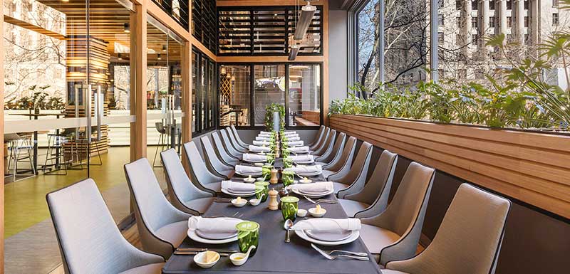 Modern decor Executive Function long table with more than twenty seats at Oaks on Market hotel in Melbourne city, Victoria, Australia