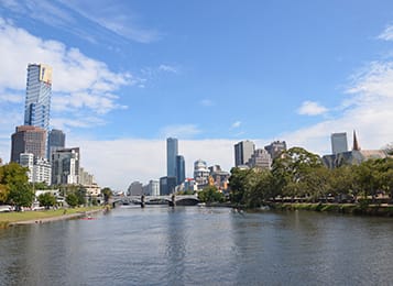 Australian city along river in summer
